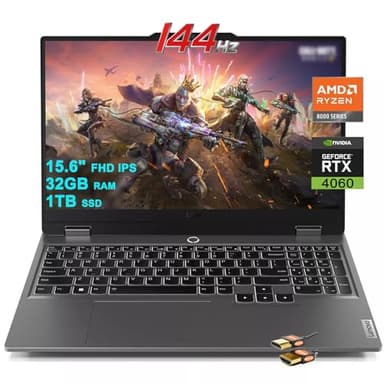Lenovo LOQ Gaming Laptop 15.6" FHD IPS 144Hz AMD Zen4 Octa-core Ryzen 7 8845HS (Beat i7-12700H) 32GB RAM 1TB SSD GeForce RTX 4060 8GB Graphic Backlit Nahimic Rapid Charge Pro Win11 Grey + HDMI Cable