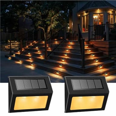 XLUX Solar Lights for Steps Decks Pathway Yard Stairs Fences, LED lamp, Rainproof, Black Metal Housing, 2 Pack(Warm Light)