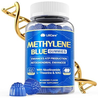 LILICARE Men's Methylene Blue Gummies 7mg, Methylene Blue for Humans Supplement w/NAC, VIT B3 & L-Theanine, Brain & Mitochondrial Support, Enhances Energy, Focus and Cognitive, Sugar Free, 60 Ct