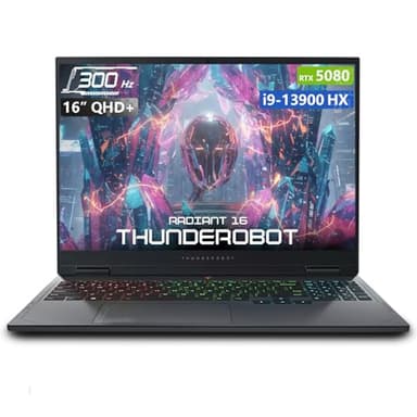 Thunderobot Radiant 16 i9 5080 2.5K Gaming Laptop, 16" QHD+ 300Hz Display, Core i9-13900HX, GeForce RTX 5080, 64GB DDR5 RAM, 2TB SSD, RGB Backlit Keyboard, Wi-Fi 6, Win11 Home, Gray