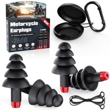 Motorcycle Ear Plugs for Wind Noise Reduction, Reusable Silicone Earplugs with Filter for Long Rides, 26dB Hearing Protection with Safety Cord & Travel Case