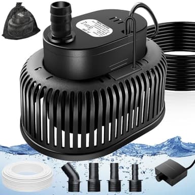 Pool Cover Pump Above Ground, Automatic Water Sensor, Sump Pump for Pool Draining, Pool Cover Water Removal 4 Adapters, 16ft Hose & 25ft Power Cord, 850 GPH (Black)