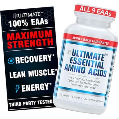 Ultimate 100% Essential Amino Acid Supplement for Cutting, Fasting & Workouts - All 9 EAAs, 40% Leucine — Ideal BCAA Ratio for Energy, Muscle & Recovery - 150 Easy-to-Swallow Keto & Vegetarian Tablets
