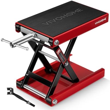 VIVOHOME 1100 LBS Motorcycle Lift Scissor Jack, Wide Deck Hoist Stand, Height Adjustable Center Stand with Crank, Steel Lift for Cruiser, Dirt Bike, ATV - Red