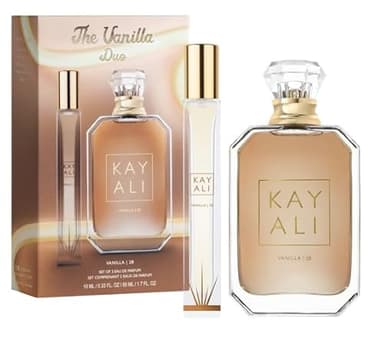 Huda Kayali Beauty The Vanilla Duo Limited Edition Gift Set: Vanilla | 28 Eau De Parfum Full Size (1.7 fl oz / 50 ml) and Travel Size Spray (0.33 fl oz / 10 ml)