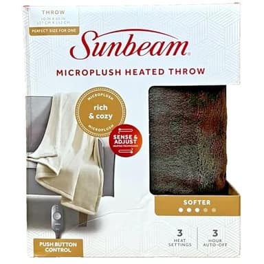 Sunbeam Royal Luxe Walnut Heated Personal Throw Blanket, Cozy-Warm, Adjustable 3 Heat Settings, 50x60