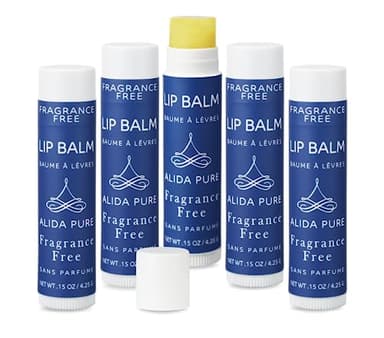ALIDA PURE Fragrance Free Lip Balm, Vegan Set, Unscented, No Flavor, Beeswax Free, Organic Jojoba and, Avocado Oil, Vitamin E, Natural Moisturizer for Dry, Chapped, or Cracked Lips, 5 Tube Set