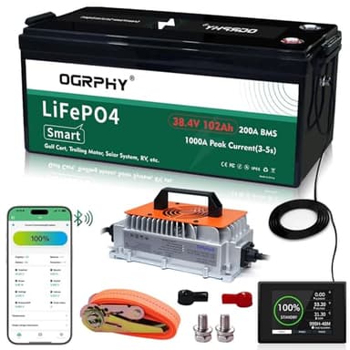 OGRPHY 36V 102Ah Lithium Golf Cart Battery - Conversion Kit with 200A Smart BMS (1000A Peak Power) & Charger (4-Hour Full Charge) | 4000 Cycles | Fits Yamaha,Club Car, EZGO,