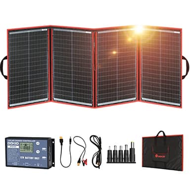 DOKIO 200W Portable Foldable Solar Panel Kit, Compact 20x26.4in Design 9.7lb with Separate Controller and Dual USB, Monocrystalline Charger for 12V Batteries & Power Stations, RV Camping Emergency Use