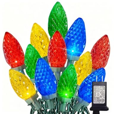 Dazzle Bright C9 Christmas String Lights, 100 LED 66 FT Waterproof Connectable Green Wire Fairy Lights, Christmas Lights for Indoor Outdoor Home Yard Xmas Tree House Decorations (Multi-Colored)