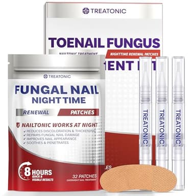 Treatonic Toenail Fungus Treatment Kit: Antifungal Nail Fungus Treatment Extra Strength with 25% Undecylenic Acid (3 Pens) & 32 Night Fungal Nail Patches - Repairs Damaged & Restores Discolored Nails