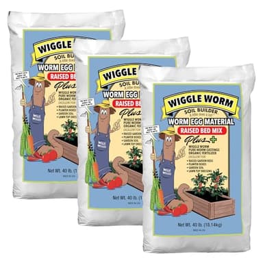 Wiggle Worm Raised Bed Mix, 40lbs - Organic Soil and Fertilizer for Container Gardening - Worm Egg Material Mixed with Odor Free Pure Worm Castings, Pack of 3