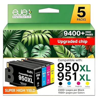 ejet 950XL and 951XL Ink Cartridges Combo Pack Replacement for HP 950 951 Use for OfficeJet Pro 8600 8610 8615 8620 8625 8100 276DW 251DW, Black Cyan Magenta Yellow 5 Pack