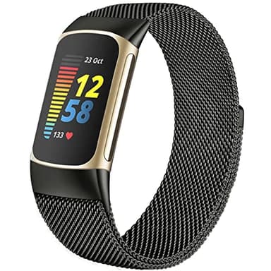surundo Compatible with Fitbit Charge 6/Charge 5 Bands for Wmen Men, Metal Mesh Milanese Loop Adjustable Strap Replacement for Fitbit Charge 6/Charge 5 Advanced Fitness & Health Trackers