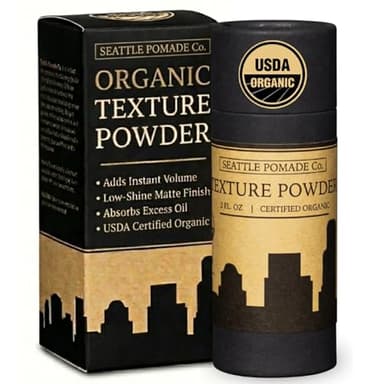 Seattle Pomade Co. Organic Based Texture Powder for Men. Creates Volume and Lift with organic materials. Fragrance Free. Globally sourced certified organic materials. Natural Hair Powder 2 oz NON-GMO