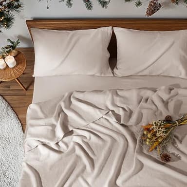 100% Pure Linen Sheet Set Luxury Natural Linen Sheets 4pcs King Size, Breathable Bedding Set Deep Pocket Up to 16" Softens with Every Wash, Relaxed Texture (Linen King)