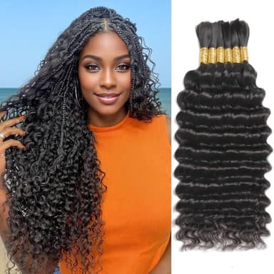 Boho Hair for Braiding 150g 6 Bundles/Pack 20 Inch Human Braiding Hair for Boho Braids Curly Deep Wave Bulk Human Hair Bundles 12A Wet and Wavy Braiding Hair Natural Color