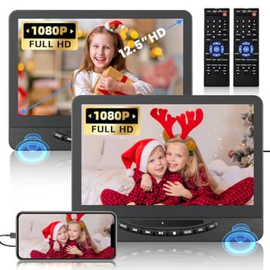 12.5" Dual Portable DVD Player for Car with 1080P HDMI Input, DESOBRY Car DVD Player Dual Screen Play A Same or Two Different Movies, 5 Hours Rechargeable, Last Momery (inch, 12.1)