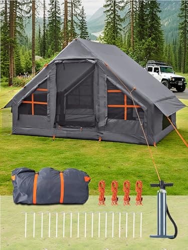 Inflatable Glamping Tents for Camping 2-4 Person - Easy Air Blow Up Glamping Tent with Hand Pump, Waterproof PVC Air Inflatable Tent House for Family Weekend Camping, Grey