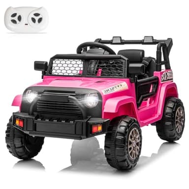 Winado 12V Electric Car for Kids, Ride on Truck for Toddlers with Remote Control, Battery Powered Kids Electric Vehicle to Drive w/Bluetooth, Soft Start, LED Lights - Pink