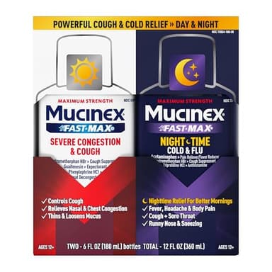 Mucinex Fast-Max & NightShift Combo Pack - Max Strength Cough & Cold Medicines For Mucus Relief, Chest Congestion, Nasal Congestion, Sinus Congestion, Sinus Pressure, Cough Symptom Relief (2x 6 FL OZ)