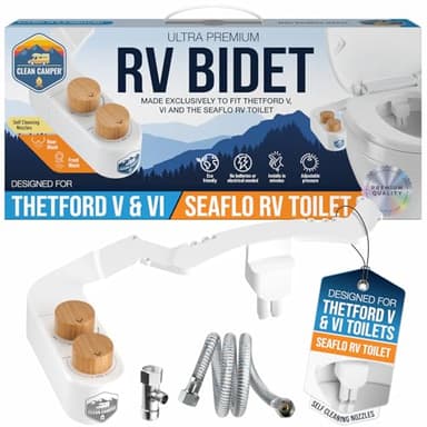 Clean Camper RV Bidet – Only Fits Thetford V, Thetford VI & SeaFlo Plastic Toilets – Not for Porcelain RV Toilets– Easy Install, Front & Rear Spray, Saves 80% TP – Best RV Bathroom Upgrade
