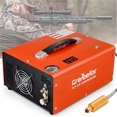 PCP Air Compressor 4500Psi/30Mpa, 350W Oil-Free Fast Fill Pump with Auto Shut-Off, Dual Power 12V DC & 110V/220V AC, Portable Air Pump Paintball, Air Rifle, Airguns HPA Tanks(Compact)