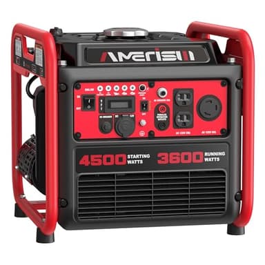 AMERISUN Portable Inverter Generator 4500W, Gas Powered Generator with CO Sensor, Digital Display, Parallel Capable, Long Run Time Gas Generators for RV, Home, Emergency, EPA Compliant