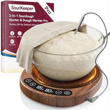Pakusane SourKeeper, Larger 2-in-1 Sourdough Starter Warmer Pro - 2026 Upgrade Larger Heating Plate, Dough Temp Probe, 1°F Control (70–110°F), 24H Timer, Real-Time Monitoring Walnut,6.5inch