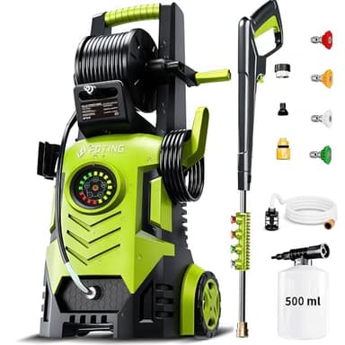 2026new Pressure Washer 5000PSI with Adj-8-Level Touch Screen, 34" Tall Power Washer, 4 Quick Connect Nozzles, Inlet Hose&Filter&500mlFoam Cannon for Cars/Fences/Driveways,Yellow