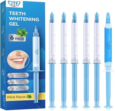 JTF Teeth Whitening Gel Kit: 35% Carbamide Peroxide Removes Stains from Coffee, Wine & Smoking, Safe for Sensitive Teeth & Gentle on Enamel - with 5 Whitening Gels and 1 Remineralization Gel, Mint