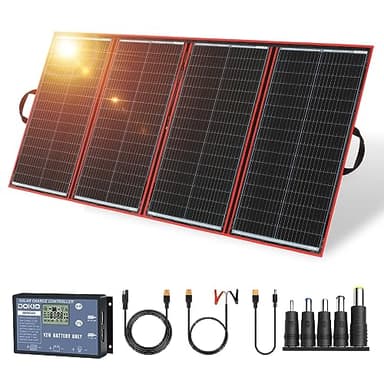 DOKIO 300W Portable Foldable Solar Panel Kit (20x38in, 15.3lb), with Separate Controller and Dual USB, Monocrystalline Charger for 12V Batteries & Power Stations, RV Camping Trailer Emergency Backup