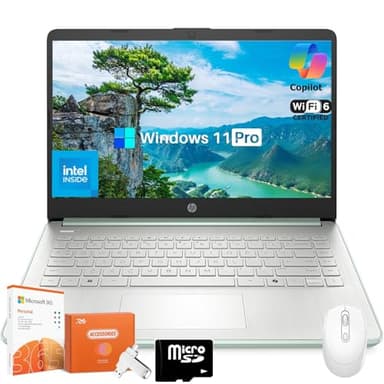 HP 2025 New Laptop for Student Business, Intel N150 CPU(Beats N4120), 14 Inch LED, 16GB RAM, 128GB UFS+256GB MSD+128GB USB, Wi-Fi 6, Copilot AI, 1 Year Microsoft 365, Windows 11 Pro, USB HUB, Mouse