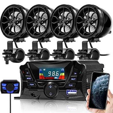 GoHawk Motorcycle Speakers Bluetooth, Waterproof Speakers and Amplifier Audio Sound System, Weatherproof, FM Radio, Volume Control, ATV UTV w/AUX in, USB, Micro SD