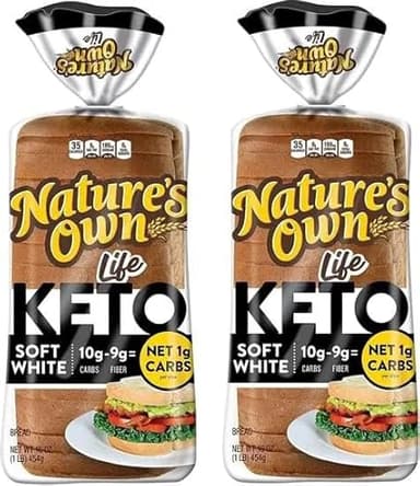 Nature's Own Keto Bread: Low-Carb Partner - No Preservatives, No HFCS - 1g Net Carbs - (Pack of 2)