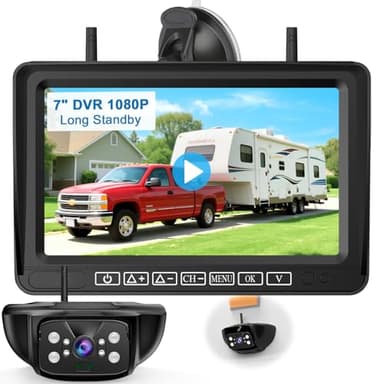 7-Inch Wireless Backup Camera for RV Trailer - HD 1080P Monitor, Night Vision, IP69 Waterproof, Easy Installation Compatible with Furrion, Split Screen 4 Channels Y31
