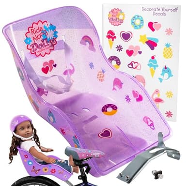 SCS Direct The Original Doll Bicycle Seat (Glitter Purple)-Bike Attachment Accessory for All 18-22" Dolls & Stuffed Bear-Decorate Yourself Decals Hardware Included! Gift Compatible with American Girl