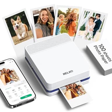 Nelko Portable Photo Printer, PP03 Color Mini Photo Printer with Smart AI APP for iPhone & Android, with 100 Sheets of Photo Paper, AI Bluetooth Picture Printer for Christmas, Family, Travel, White