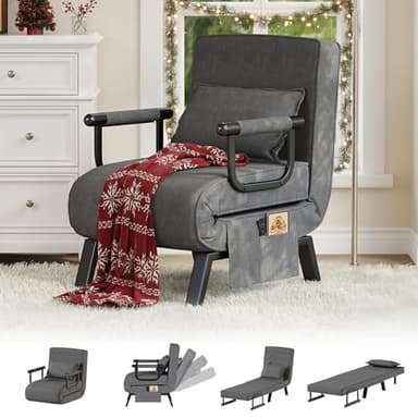 TYBOATLE Sleep Chair Bed, Comfy Convertible Sleeper Chairs for Adults, 5 in 1 Folding Sofa Bed with Adjustable Backrest & Side Pockets & Pillow, Cozy Small Couch for Small Spaces, Office (Dark Grey)