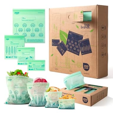 Fit Meal Prep 100% Compostable Food Storage Bags Set, Resealable Bags Plant-Based Freezer Bag for Food, ASTM D6400, US BPI & EU OK Compost Certified