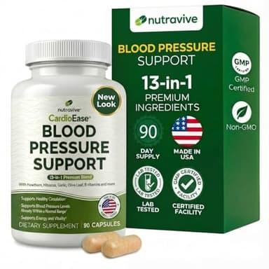 Nutravive 13-in-1 Heart Health Supplement – Supports Healthy Circulation & Blood Pressure Levels – with Hawthorn, Garlic, Olive Leaf, Hibiscus, B12, Juniper, Green Tea and More |GMP|90 Capsules|