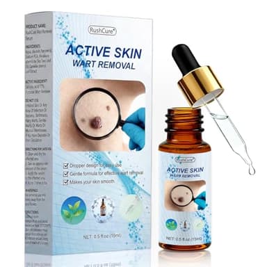 RushCure Skin Wart Remover with 17% Salicylic Acid - Mole Remover Serum with Precision Dropper, Fast Acting Skin Tag Remover for Plantar, Common & Flat Wart, Gentle Formula, Travel Size(0.5FL.OZ)