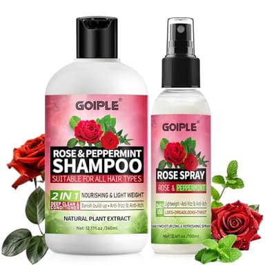 2-in-1 Shampoo & Conditioner for All Types of Dreadlocks and Hairstyles Shine & Lightweight - Rose Water for Hair Loc Spray Moisturizing Refreshing for, Dreads, Locks- Rose Water Shampoo & Spray Set