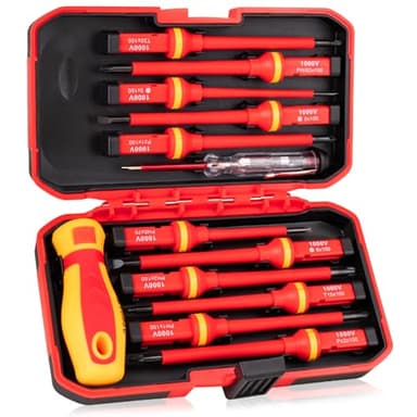 Devvicoo 13PCS 1000V Insulated Screwdriver Set, S2 Steel, Magnetic Tips, PP + TPR Grip, GPSR Certified for Electrician Tools & Industrial Use