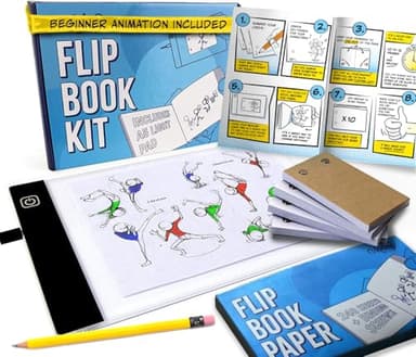Flip Book Kit with LED Light Pad. Includes 240 Sheets Flip Book Paper with Screws for Drawing and Tracing. Animation Paper/Blank Flip Books for A5 Flipbook Kit for Kids 9-12 6-8. LED Light Box