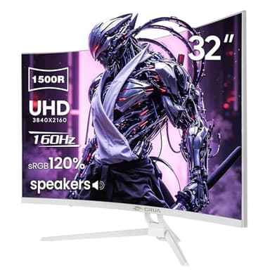 CRUA 32" Curved Gaming Monitor, 4K UHD 3840x2160, 144Hz/160Hz, 1500R VA Display, AMD FreeSync, 120% sRGB, Built-in Speakers,RGB Lighting, HDMI 2.1&DP 1.4, White PC Monitor for Gaming, Streaming & Work