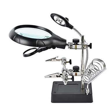 Dandelion 2.5X 7.5X 10X LED Light Magnifier Soldering Station,Magnifying Desk Lamp Helping Hand Repair Clamp Alligator Auxiliary Clip Stand Desktop Magnify Glass for Painting Miniature,Jewelry Pieces