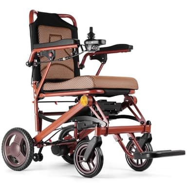 Electric Wheelchairs for Adults Foldable Lightweight at Only 35lbs, 500W Dual Motors Motorized Wheelchairs for Seniors, All Terrain Travel Powered Wheel Chairs, Support 250 lbs, Brown