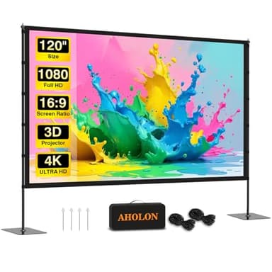 AHOLON Outdoor Projector Screen with Stand - 120 inch Portable Projector Screens Indoor Outdoor Projector Screen 16:9 4K HD Outdoor Movie Screen with Carry Bag,Enioy Home Theater Projection Screen