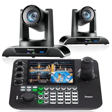 Tenveo 4K NDI PTZ Camera AI Humanoid & Face Auto-Tracking HDMI/USB3.0/LAN(PoE) 20X Optical Zoom(*2) and 7’’ LCD Quad-Screen NDI PTZ Joystick Controller Bundle/Kit for Church Services Live Production